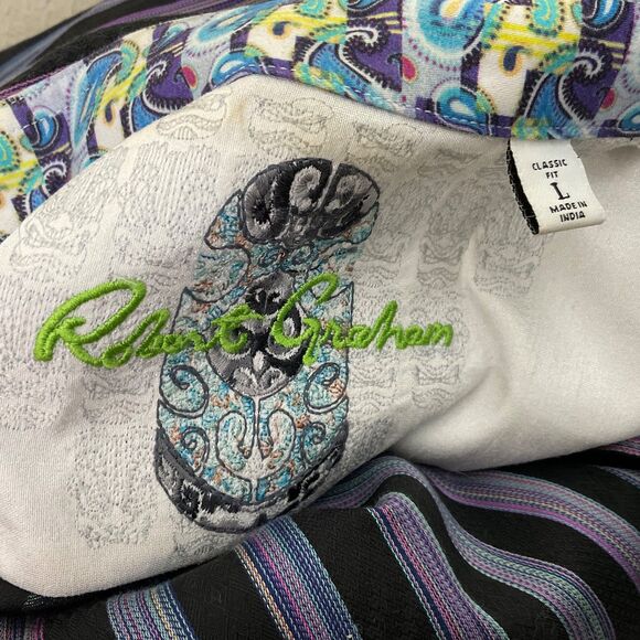 Robert Graham Flip Cuff strip Shirt Men's Large Paisley Long Sleeve Black Purple - Picture 5 of 16